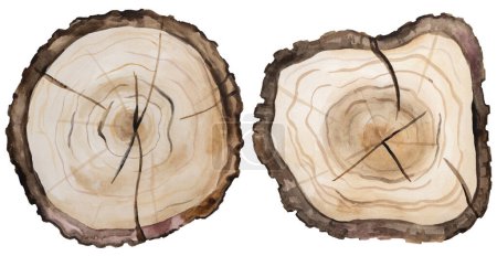 Photo for Watercolor wooden round slices of a tree. Hand painted isolated element. Natural forest illustration for design, printing, stationary, greetings, wallpaper, - Royalty Free Image
