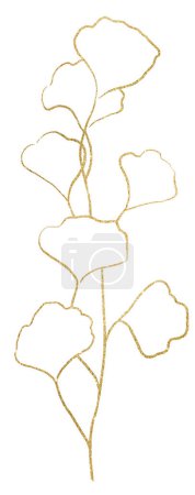 Foto de Ramita dibujada a mano con hojas, contornos dorados, ilustración aislada. Elemento verde jardín para papelería de boda de verano y tarjetas de felicitación, diseños de sitios web - Imagen libre de derechos