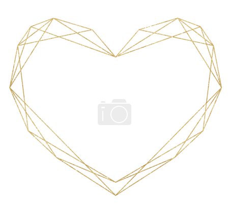 Photo for Golden geometric Heart frame,  isolated illustration. Element for valentines or wedding stationery and greetings cards - Royalty Free Image
