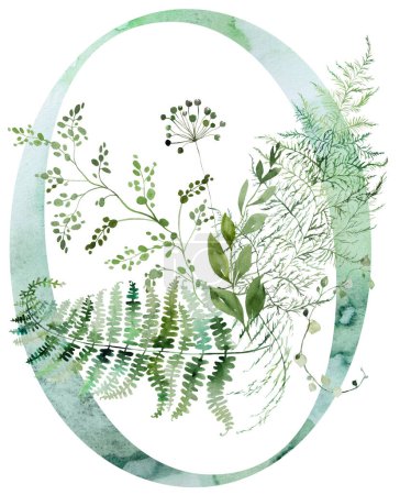 Green number 0 with Watercolor fragile stems and tiny leaves, asparagus, ferns, and grasses, whimsical tender isolated illustration. Elegant element for ethereal romantic wedding stationery