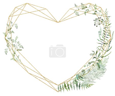 Photo for Heart frame made with watercolor fragile stems and tiny leaves, asparagus, ferns, and grasses, whimsical tender isolated illustration. Arrangement for Ethereal romantic summer wedding stationery - Royalty Free Image