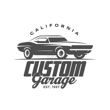 Illustration for Custom Garage logo. Retro car label, badge - Royalty Free Image
