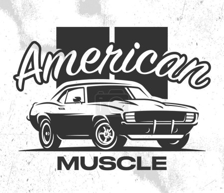Ilustración de Ilustración de autos musculares. Antiguo clásico coche camiseta de impresión, logo, emblema. Elemento para volante, pancarta y póster - Imagen libre de derechos