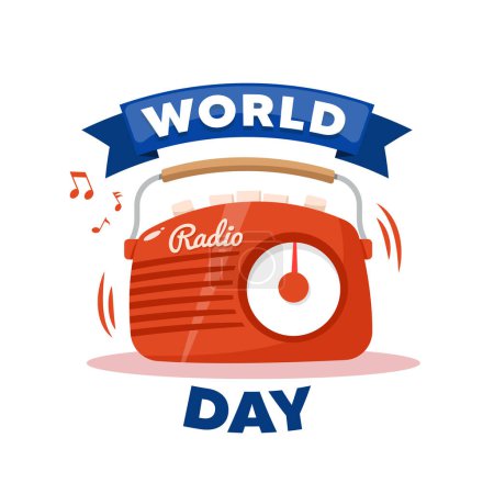 Ilustración de Día Mundial de la Radio banner retro, cartel. Ilustración vectorial. - Imagen libre de derechos