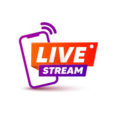 Illustration for Live stream symbol, icon with smartphone. Emblem for broadcasting, online tv, sport, news and radio streaming. Template for shows, movies and live performances. - Royalty Free Image