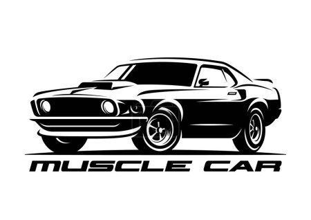 Ilustración de Logo retro coche muscular, bandera, emblema. Camiseta Vintage print - Imagen libre de derechos