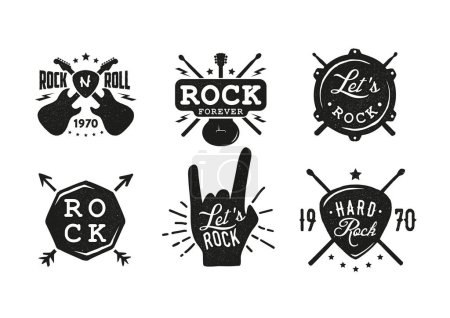 Téléchargez les illustrations : Des emblèmes rock. Étiquette rétro, badge. T-shirt imprimé design - en licence libre de droit