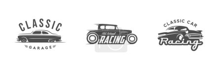 Ilustración de Conjunto de logotipos de coches antiguos, emblemas, insignias - Imagen libre de derechos