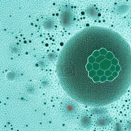 Foto de Célula vírica patógena abstracta, célula cancerosa bajo microscopio, tumor maligno, ilustración digital - Imagen libre de derechos