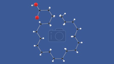 Téléchargez les photos : Acide eicosapentaénoïque, Omega 3 EPA, Structure moléculaire 3D, sur fond bleu, Illustration de rendu 3D - en image libre de droit