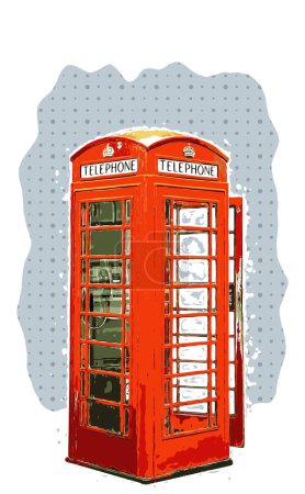 Illustration for Sketch London phone cabin, vintage comic style pattern background, vector illustration - Royalty Free Image