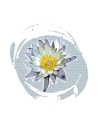 Ilustración de Una flor de agua de lirio de loto en un estilo de boceto vintage, fondo de patrón cómico, ilustración vectorial - Imagen libre de derechos