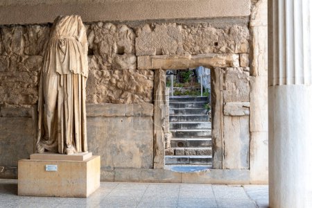 Photo for Athens, Greece April 25,2023 Statue in the Stoa of Attalos building at the Ancient Agora in Athens, Greece - Royalty Free Image