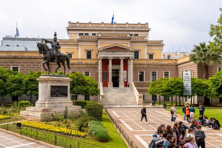 Photo for Athens, Greece April 25, 2023 National History Museum Entrance with people in  Athens Greece - Royalty Free Image