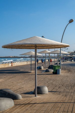 Photo for Tel Aviv, Israel September 10, 2022  Busy boardwalk area of the port area in Tel Aviv, Israel in the morning - Royalty Free Image