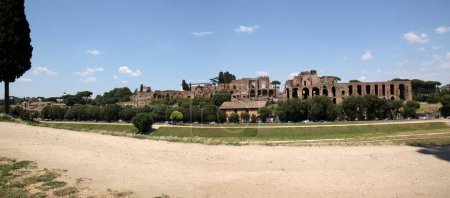Photo for Panoramic view of the ruins of Hippodrome Stadium of Domitian at Palatine Hill in Rome, Italy. - Royalty Free Image