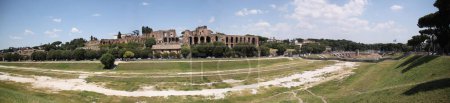Photo for Panoramic view of the ruins of Hippodrome Stadium of Domitian at Palatine Hill in Rome, Italy. - Royalty Free Image