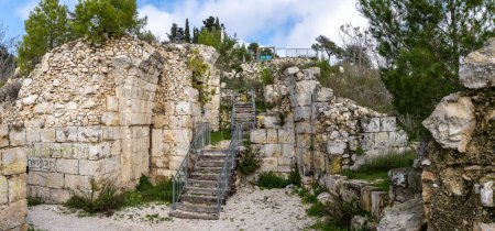 Photo for Ruins of the Citadel fortress castle at the highest spot in Safed or Tzfat in northern Israel. - Royalty Free Image