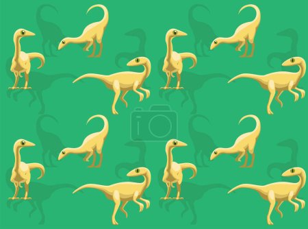 Téléchargez les illustrations : Dinosaure Compsognathus personnage de bande dessinée sans couture Fond d'écran - en licence libre de droit