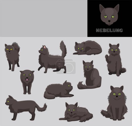 Illustration for Cat Nebelung Cartoon Vector Illustration Color Variation Set - Royalty Free Image