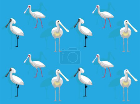Illustration for Bird Spoonbill Character Seamless Wallpaper Background - Royalty Free Image
