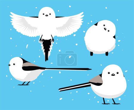 Ilustración de Hokkaido Long-Tailed Tit Shima Enaga Bird Cute Cartoon Poses Vector Illustration - Imagen libre de derechos
