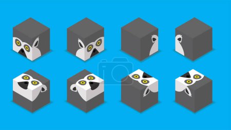 Téléchargez les illustrations : Animal Dice 3D Character Ring-Tailed Lemur Cartoon Vector - en licence libre de droit