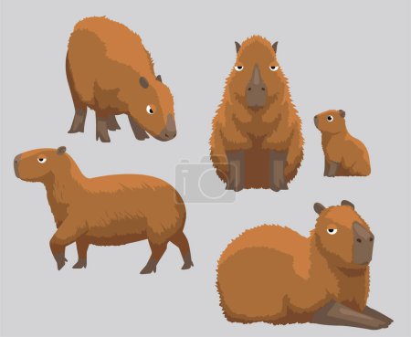 Illustration for Capybara Cute Cartoon Poses Vector Illustration Set 1 - Royalty Free Image