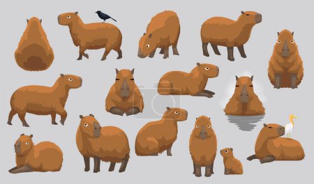 Illustration for Capybara Various Cute Cartoon Poses Vector Illustration - Royalty Free Image