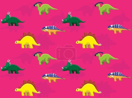 Illustration for Dinosaur Ankylosaurus Stegosaurus Parasaulorophus Styracosaurus Cartoon Character Seamless Wallpaper Background - Royalty Free Image