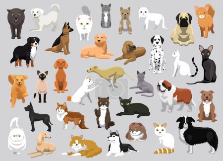 Ilustración de Animales Animales Gatos Perros Personajes Dibujos Animados Vector - Imagen libre de derechos