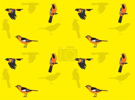 Téléchargez les illustrations : Oiseau Nouveau Monde Oriole Cartoon Poses Fond d'écran sans couture - en licence libre de droit