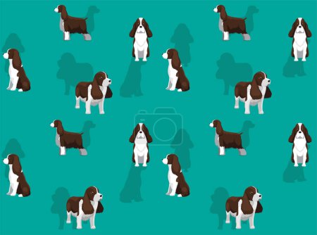 Illustration for Dog English Springer Spaniel Cartoon Poses Seamless Wallpaper Background - Royalty Free Image
