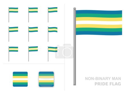 Illustration for Non-Binary Man Pride Flag Waving Animation App Icon Vector - Royalty Free Image