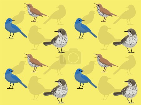 Illustration for Bird Jay Thrasher Wood Thrush Cute Cartoon Seamless Wallpaper Background - Royalty Free Image