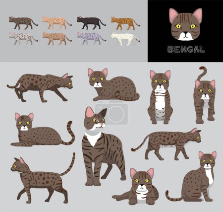 Illustration for Cat Bengal Brown Coat Cartoon Vector Illustration Color Variation Set - Royalty Free Image
