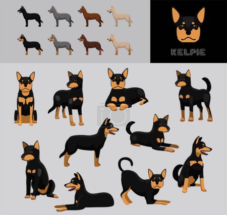 Illustration for Dog Kelpie Cartoon Vector Illustration Color Variation Set - Royalty Free Image