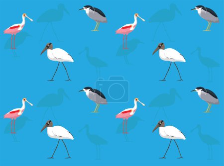 Illustration for Bird Wood Stork Set Cartoon Seamless Wallpaper Background - Royalty Free Image