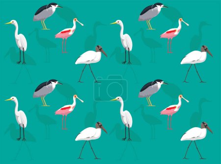 Illustration for Bird Stork Spoonbill Heron Egret Cartoon Seamless Wallpaper Background - Royalty Free Image