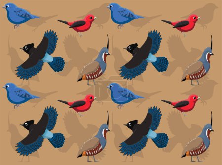 Bird Quail Jay Tanager Bunting Cartoon Seamless Wallpaper Background