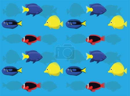 Ilustración de Peces de arrecife Dmaselfish Surgeonfish Blue Tang Anemonefish Clown Cartoon Seamless Fondo de pantalla Fondo - Imagen libre de derechos