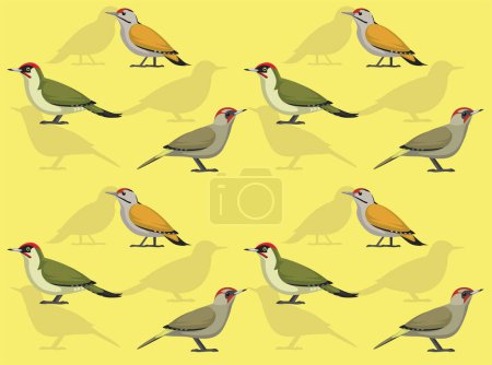 Illustration for Bird Eurasian Green Woodpecker Cartoon Cute Seamless Wallpaper Background - Royalty Free Image