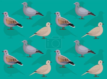 Illustration for Bird Eurasian Collared Dove Cartoon Cute Seamless Wallpaper Background - Royalty Free Image