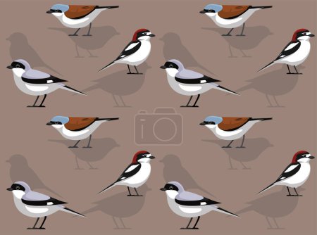 Ilustración de Pájaro Shrike Cartoon lindo fondo de pantalla sin costuras - Imagen libre de derechos