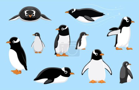 Illustration for Gentoo Penguin Chick Cute Bird Winter Set Cartoon Vector - Royalty Free Image