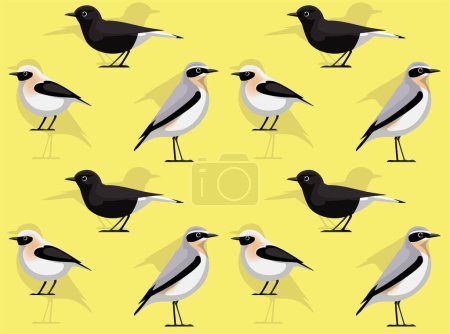 Ilustración de Pájaro Wheatear dibujos animados lindo fondo de pantalla sin costuras - Imagen libre de derechos