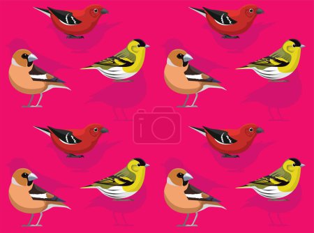 Ilustración de Hawfinch pájaro Siskin Crossbill historieta lindo fondo de pantalla sin costuras - Imagen libre de derechos