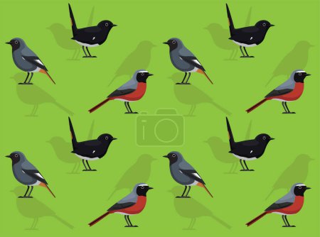 Ilustración de Pájaro Común Redstart dibujos animados lindo fondo de pantalla sin costuras - Imagen libre de derechos
