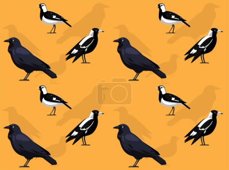 Illustration for Bird Australian Raven Magpie Lark Cartoon Cute Seamless Wallpaper Background - Royalty Free Image