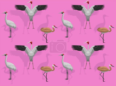 Illustration for Bird Crane Sarus Sandhill Brolga Cartoon Cute Seamless Wallpaper Background - Royalty Free Image